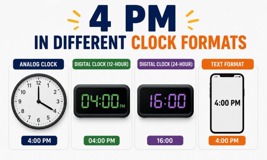 4 PM in Different Clock Formats